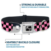 Dog Bone Seatbelt Buckle Collar - Checker Black/Baby Pink