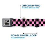 Dog Bone Seatbelt Buckle Collar - Checker Black/Baby Pink