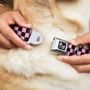 Dog Bone Seatbelt Buckle Collar - Checker Black/Baby Pink