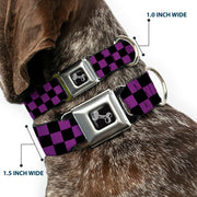 Dog Bone Seatbelt Buckle Collar - Checker Black/Purple