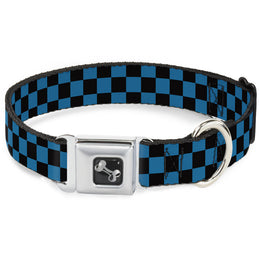 Dog Bone Seatbelt Buckle Collar - Checker Black/Turquoise