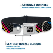 Dog Bone Seatbelt Buckle Collar - Checker Stripe Black/Gray/Blue/Gold/Pink