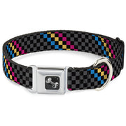 Dog Bone Seatbelt Buckle Collar - Checker Stripe Black/Gray/Blue/Gold/Pink