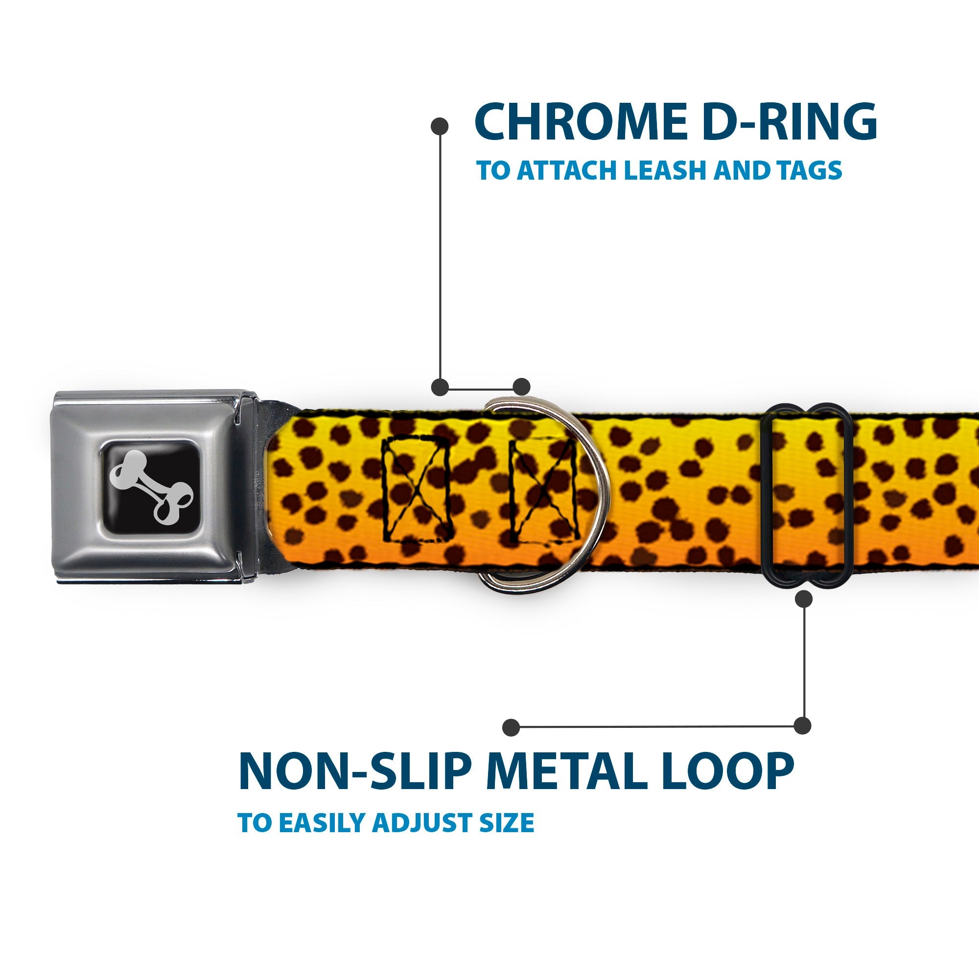 Dog Bone Seatbelt Buckle Collar - Cheetah
