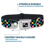 Dog Bone Seatbelt Buckle Collar - Checker Black/Multi Pastel