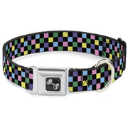 Dog Bone Seatbelt Buckle Collar - Checker Black/Multi Pastel
