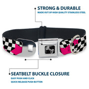 Dog Bone Seatbelt Buckle Collar - Checker & Stars Black/White/Pink