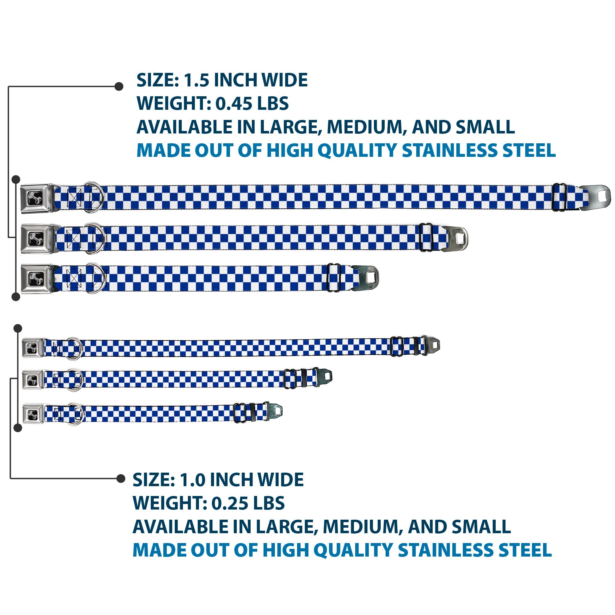 Dog Bone Seatbelt Buckle Collar - Checker BlueKU/White
