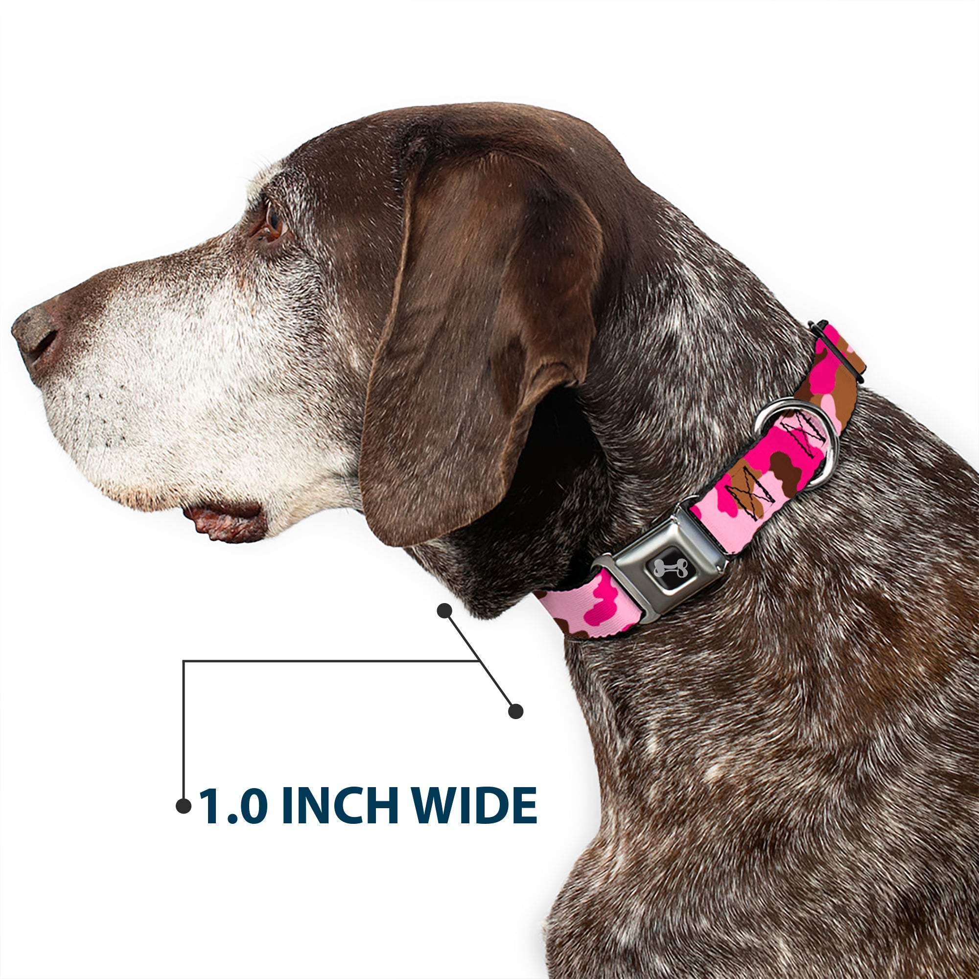 Dog Bone Seatbelt Buckle Collar - Camo Pink