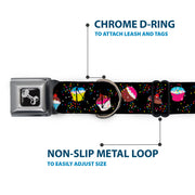 Dog Bone Seatbelt Buckle Collar - Cupcake Sprinkles Black/Multi Color