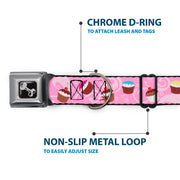 Dog Bone Seatbelt Buckle Collar - Cupcake Swirls Pink/Multi Color