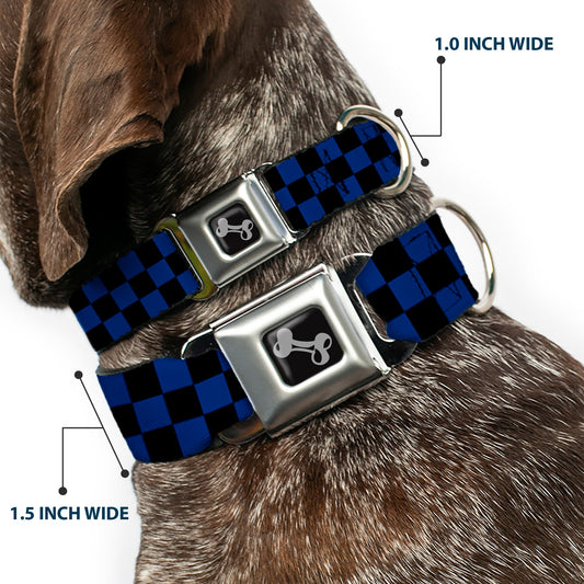 Dog Bone Seatbelt Buckle Collar - Checker Black/Royal 288C
