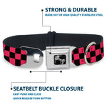 Dog Bone Seatbelt Buckle Collar - Checker Black/Honeysuckle Red