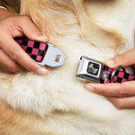 Dog Bone Seatbelt Buckle Collar - Checker Black/Honeysuckle Red