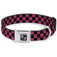Load image into Gallery viewer, Dog Bone Seatbelt Buckle Collar - Checker Black/Honeysuckle Red
