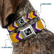 Dog Bone Seatbelt Buckle Collar - Chevron Weave Gold/Purple/White