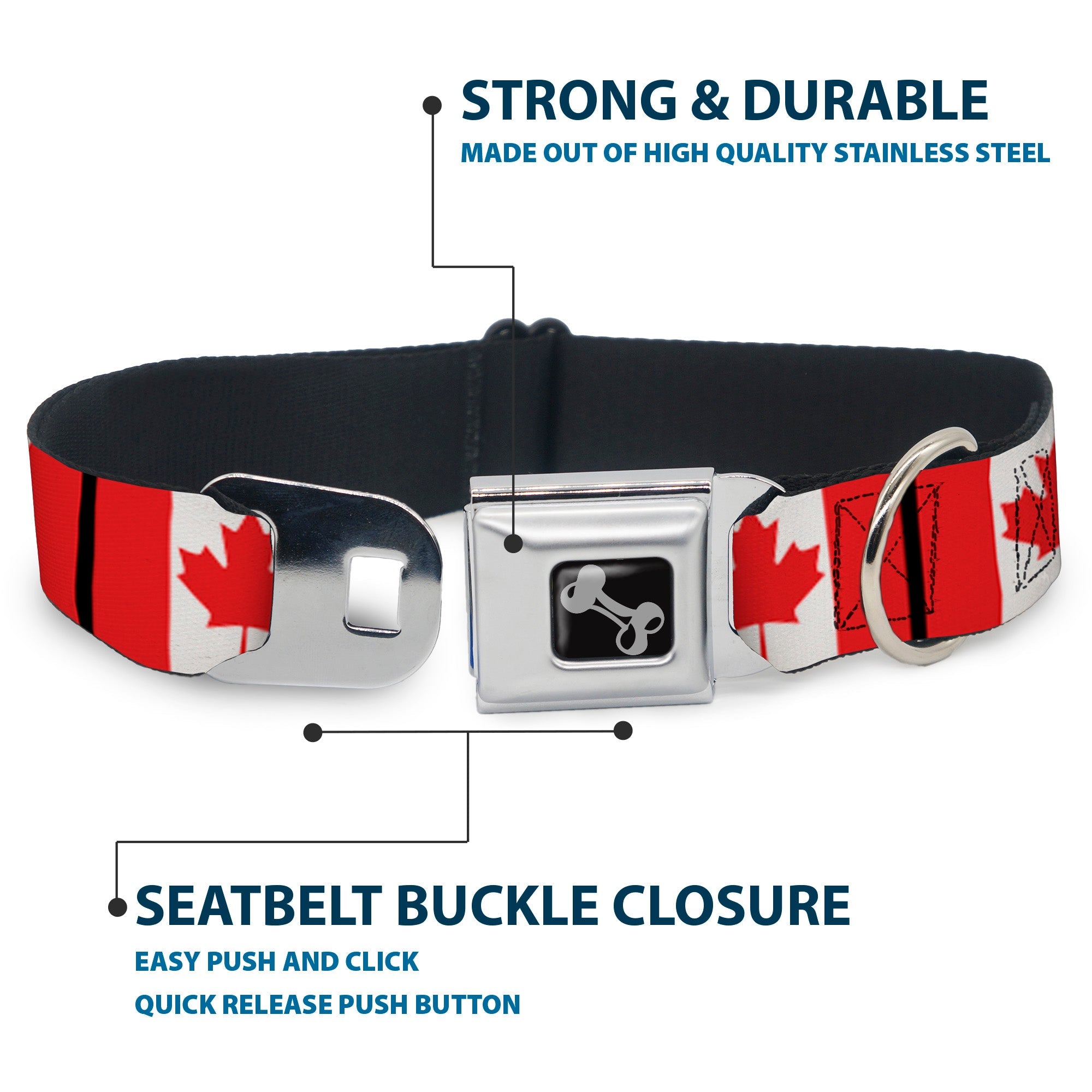 Dog Bone Seatbelt Buckle Collar - Canada Flags