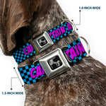Dog Bone Seatbelt Buckle Collar - CAPTAIN AWESOME Turquoise Checker/Fuchsia