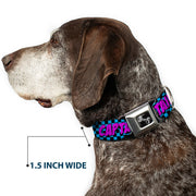 Dog Bone Seatbelt Buckle Collar - CAPTAIN AWESOME Turquoise Checker/Fuchsia