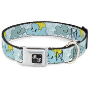 Dog Bone Seatbelt Buckle Collar - Cloudy Skies Rain Clouds White/Blues