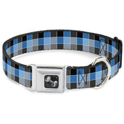 Dog Bone Seatbelt Buckle Collar - Checker Mosaic Blue