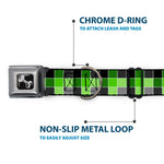 Dog Bone Seatbelt Buckle Collar - Checker Mosaic Green