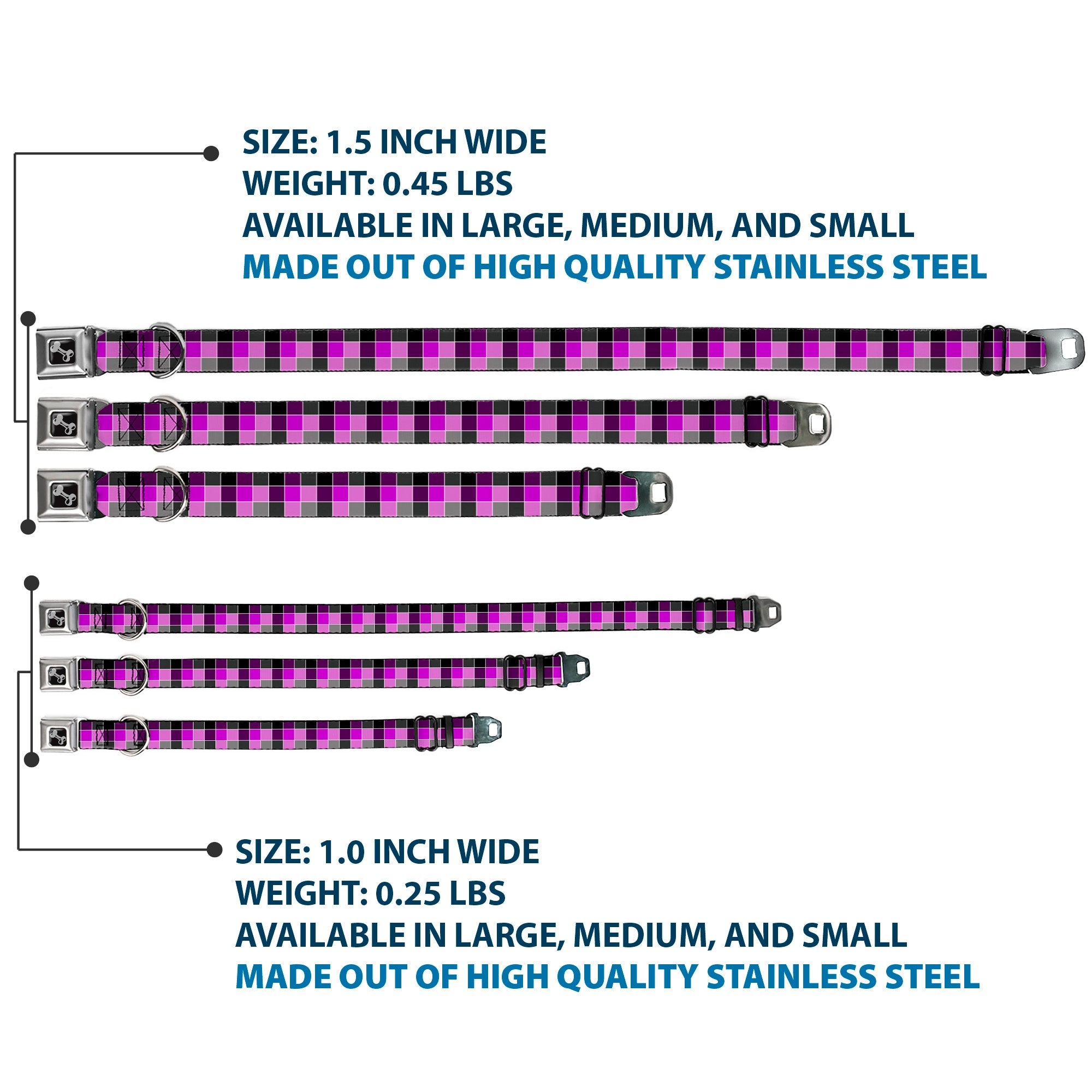 Dog Bone Seatbelt Buckle Collar - Checker Mosaic Purple