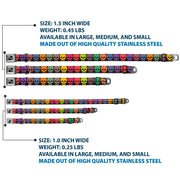 Dog Bone Seatbelt Buckle Collar - Checker & Stripe Skulls Black/Multi Neon
