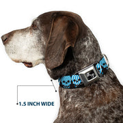 Dog Bone Seatbelt Buckle Collar - Checker & Stripe Skulls Black/White/Baby Blue