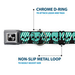 Dog Bone Seatbelt Buckle Collar - Checker & Stripe Skulls Black/White/Green