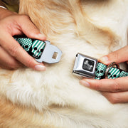 Dog Bone Seatbelt Buckle Collar - Checker & Stripe Skulls Black/White/Green