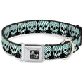 Load image into Gallery viewer, Dog Bone Seatbelt Buckle Collar - Checker & Stripe Skulls Black/White/Green
