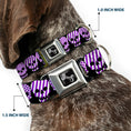 Load image into Gallery viewer, Dog Bone Seatbelt Buckle Collar - Checker & Stripe Skulls Black/White/Purple
