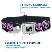 Dog Bone Seatbelt Buckle Collar - Checker & Stripe Skulls Black/White/Purple