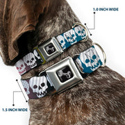 Dog Bone Seatbelt Buckle Collar - Checker & Stripe Skulls Gradient Blue/Fuchsia