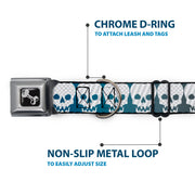 Dog Bone Seatbelt Buckle Collar - Checker & Stripe Skulls Gradient Blue/Fuchsia