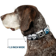 Dog Bone Seatbelt Buckle Collar - Checker & Stripe Skulls Gradient Blue/Fuchsia