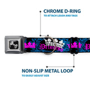 Dog Bone Seatbelt Buckle Collar - Crown Princess Oval Black/Turquoise