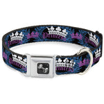 Dog Bone Seatbelt Buckle Collar - Crown Princess Oval Black/Turquoise