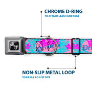 Dog Bone Seatbelt Buckle Collar - Crown Princess Oval Pink/Turquoise