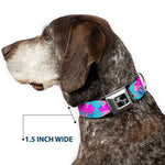 Dog Bone Seatbelt Buckle Collar - Crown Princess Oval Pink/Turquoise