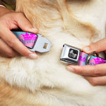 Dog Bone Seatbelt Buckle Collar - Crown Princess Oval Pink/Turquoise