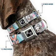 Dog Bone Seatbelt Buckle Collar - Cute Bunnies Multi Pastel