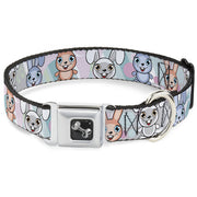 Dog Bone Seatbelt Buckle Collar - Cute Bunnies Multi Pastel
