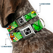 Dog Bone Seatbelt Buckle Collar - Cute Dinosaurs Yellow/Green