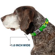 Dog Bone Seatbelt Buckle Collar - Cute Dinosaurs Yellow/Green