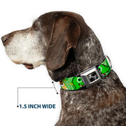 Dog Bone Seatbelt Buckle Collar - Cute Dinosaurs Yellow/Green