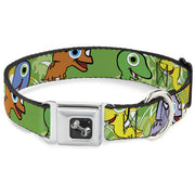 Dog Bone Seatbelt Buckle Collar - Cute Dinosaurs Yellow/Green