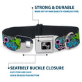 Load image into Gallery viewer, Dog Bone Seatbelt Buckle Collar - Cute Monsters Gray/Flame Blue
