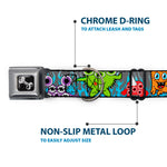 Dog Bone Seatbelt Buckle Collar - Cute Monsters Gray/Flame Blue